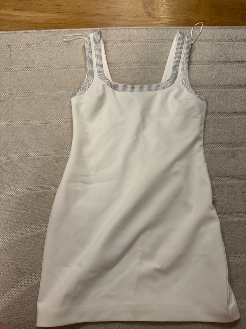 Zara White Tank Mini Dress with Silver Rhinestone Trim